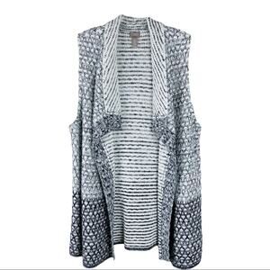 Chicos blue cream marled open cardigan vest XL